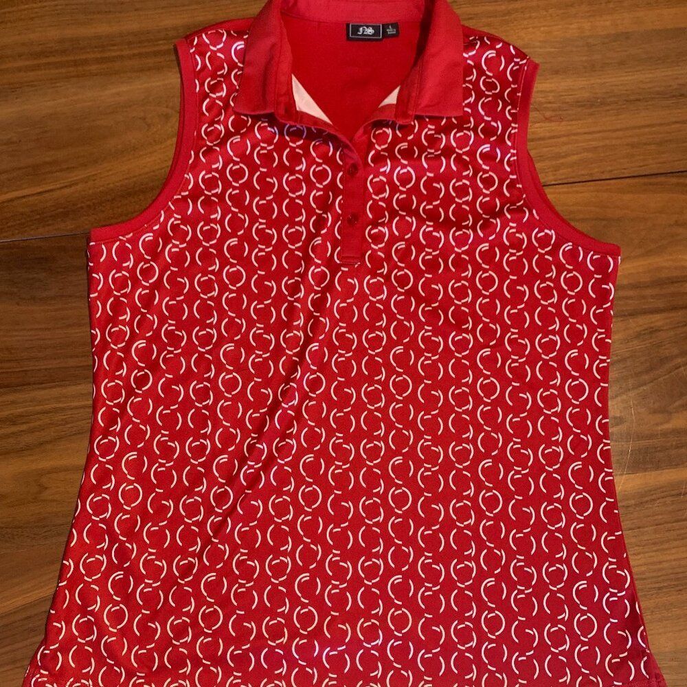 Golf or tennis shirt, women's, classic sleeveless polo, red wht, AS? brand, Sz L